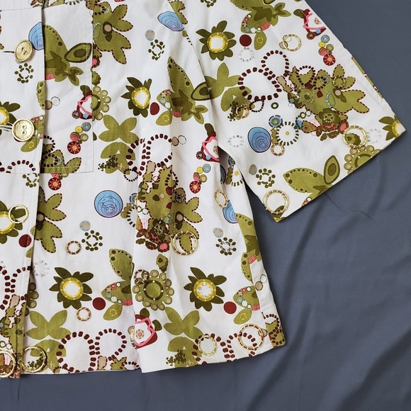 Due per Due Jacket Womens Size‎ 6 3/4 Sleeve Silk Blend Crop Bolero Floral White - Picture 4 of 13